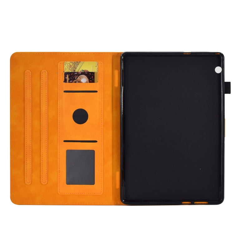 For Huawei MediaPad T5 Embossed Smile Flip Tablet Leather Case(Khaki)