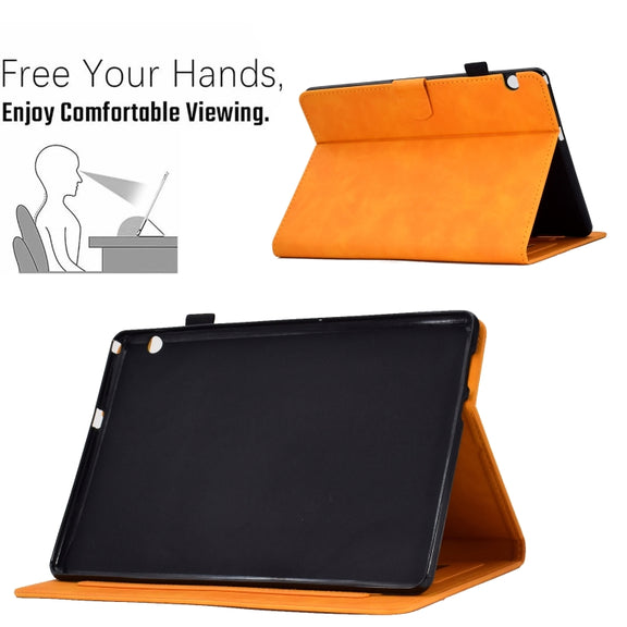 For Huawei MediaPad T5 Embossed Smile Flip Tablet Leather Case(Khaki)