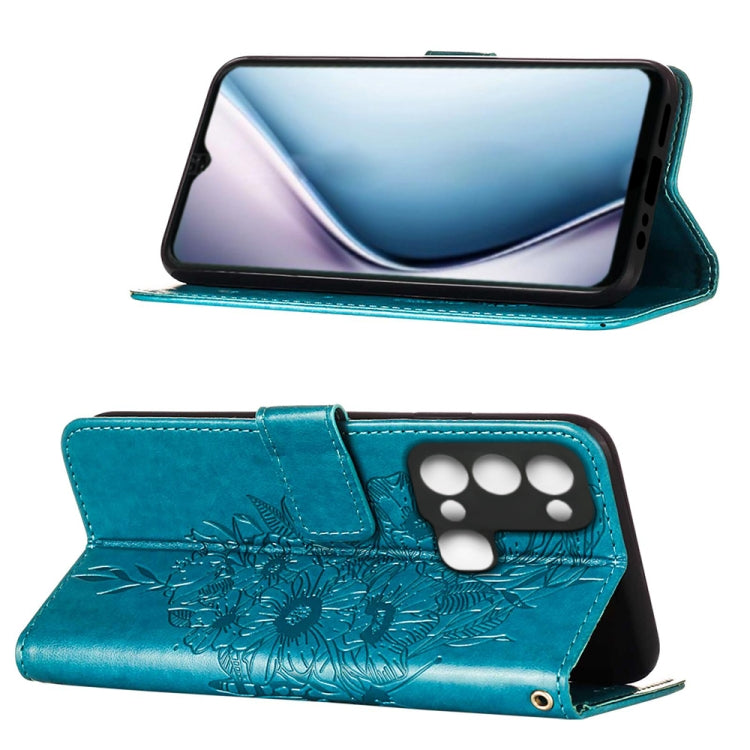 For Itel P38/S17/S1661W/Vision 3 Embossed Butterfly Flip Leather Phone Case(Blue)