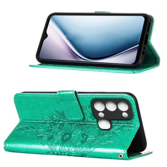 For Itel P38/S17/S1661W/Vision 3 Embossed Butterfly Flip Leather Phone Case(Green)