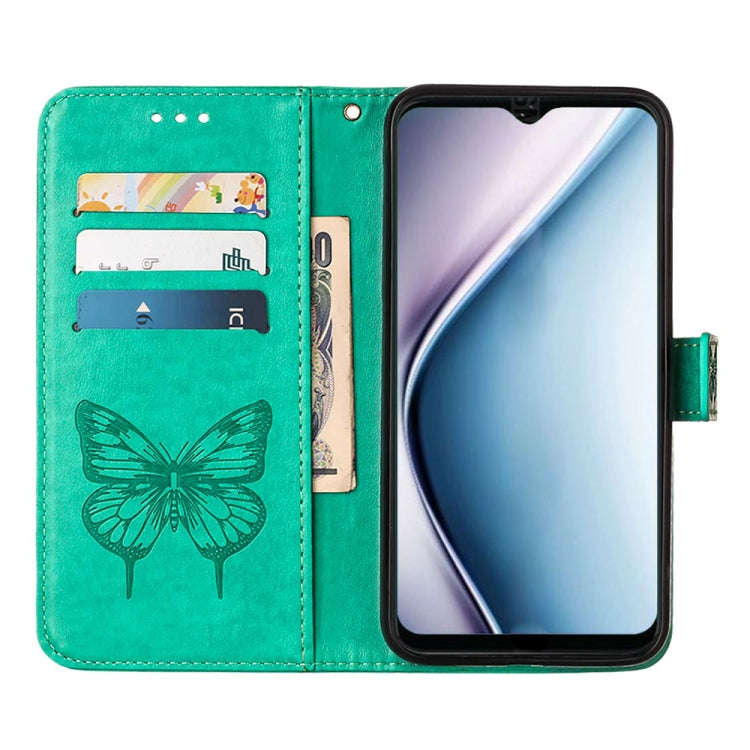 For Itel P38/S17/S1661W/Vision 3 Embossed Butterfly Flip Leather Phone Case(Green)