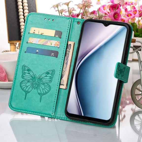 For Itel P38/S17/S1661W/Vision 3 Embossed Butterfly Flip Leather Phone Case(Green)