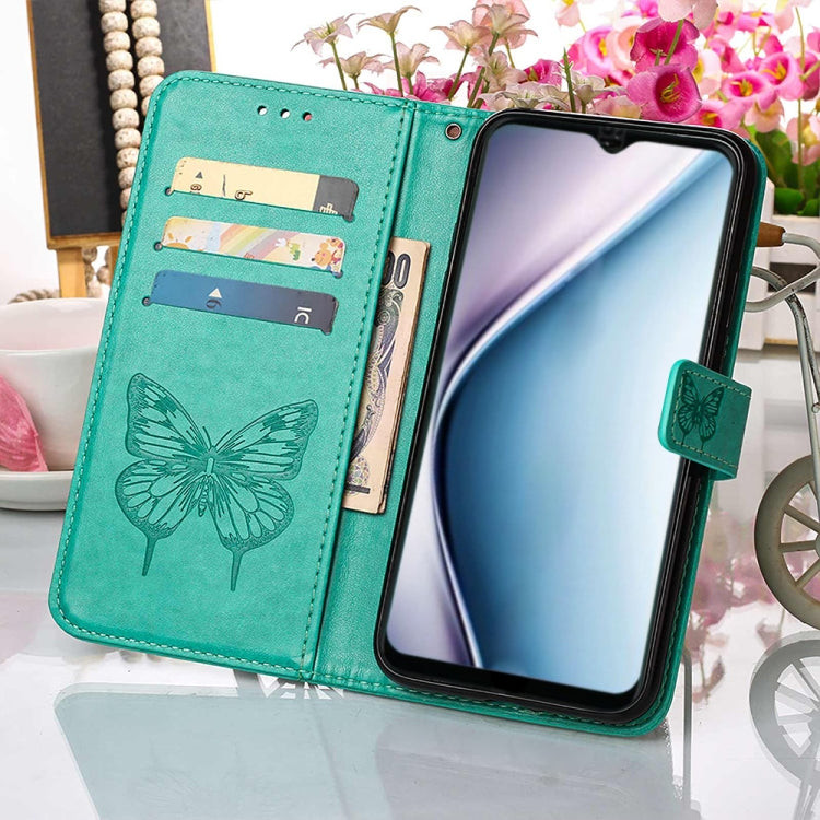 For Itel P38/S17/S1661W/Vision 3 Embossed Butterfly Flip Leather Phone Case(Green)