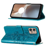 For Motorola Moto G32 Embossed Butterfly Flip Leather Phone Case(Blue)