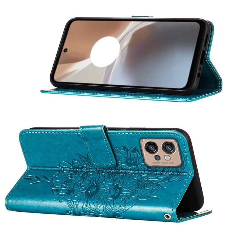 For Motorola Moto G32 Embossed Butterfly Flip Leather Phone Case(Blue)