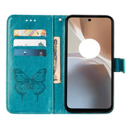 For Motorola Moto G32 Embossed Butterfly Flip Leather Phone Case(Blue)