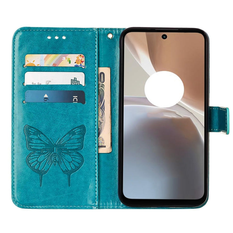 For Motorola Moto G32 Embossed Butterfly Flip Leather Phone Case(Blue)