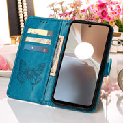 For Motorola Moto G32 Embossed Butterfly Flip Leather Phone Case(Blue)