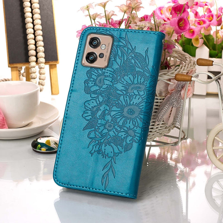 For Motorola Moto G32 Embossed Butterfly Flip Leather Phone Case(Blue)