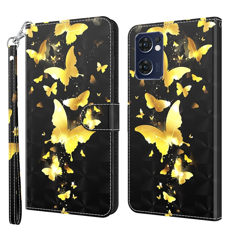For OPPO Reno7 5G/Find X5 Lite 3D Painting Pattern TPU + PU Leather Phone Case(Gold Butterfly)