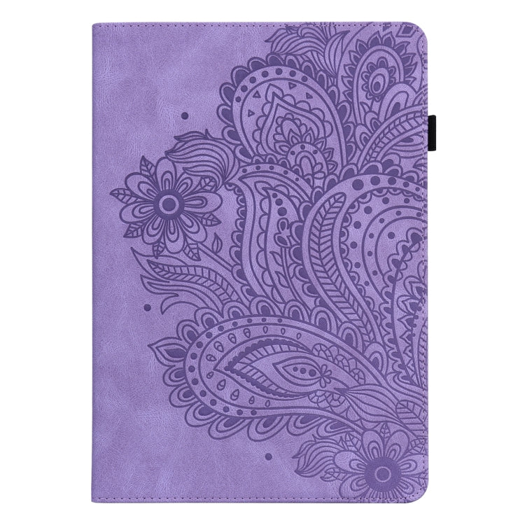 For Nokia T10 Peacock Embossed Pattern Leather Tablet Case(Purple)