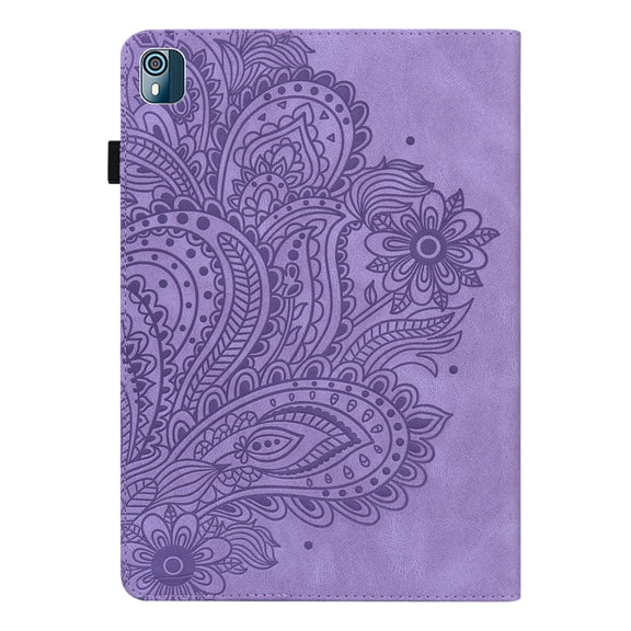 For Nokia T10 Peacock Embossed Pattern Leather Tablet Case(Purple)