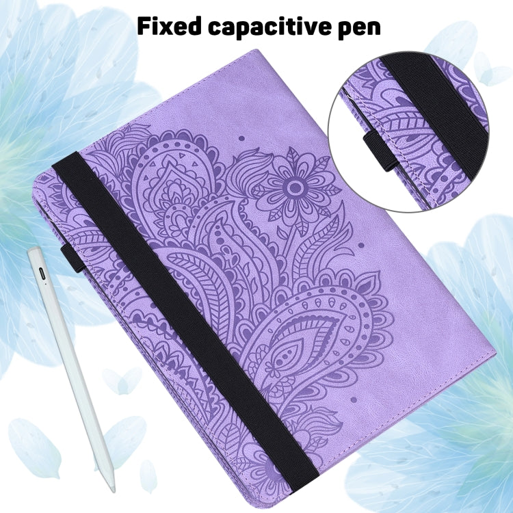 For Nokia T10 Peacock Embossed Pattern Leather Tablet Case(Purple)