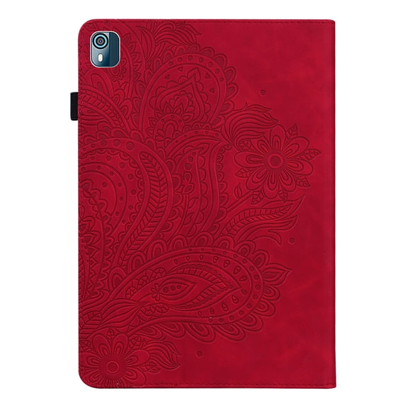 For Nokia T10 Peacock Embossed Pattern Leather Tablet Case(Red)