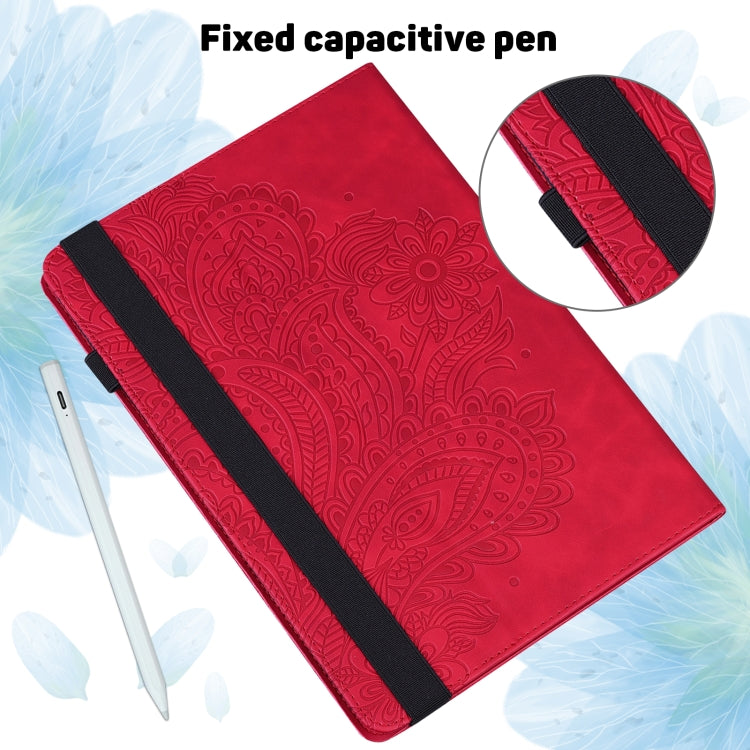 For Nokia T10 Peacock Embossed Pattern Leather Tablet Case(Red)