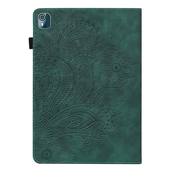 For Nokia T10 Peacock Embossed Pattern Leather Tablet Case(Green)