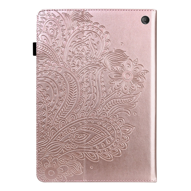 For Amazon Kindle Fire 7 2022 Peacock Embossed Pattern Leather Tablet Case(Gold)