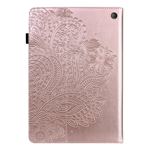 For Amazon Kindle Fire 7 2022 Peacock Embossed Pattern Leather Tablet Case(Gold)