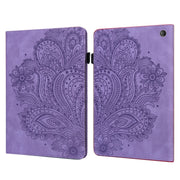 For Amazon Kindle Fire 7 2022 Peacock Embossed Pattern Leather Tablet Case(Purple)