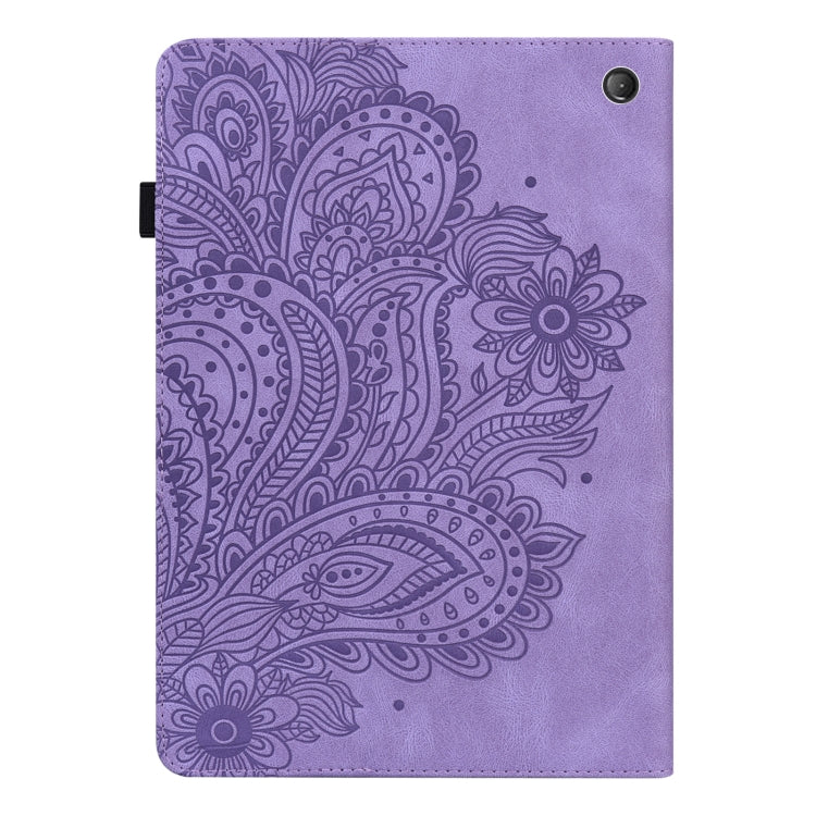 For Amazon Kindle Fire 7 2022 Peacock Embossed Pattern Leather Tablet Case(Purple)