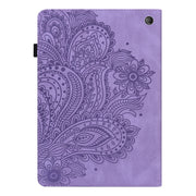 For Amazon Kindle Fire 7 2022 Peacock Embossed Pattern Leather Tablet Case(Purple)