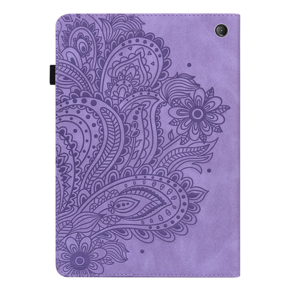 For Amazon Kindle Fire 7 2022 Peacock Embossed Pattern Leather Tablet Case(Purple)
