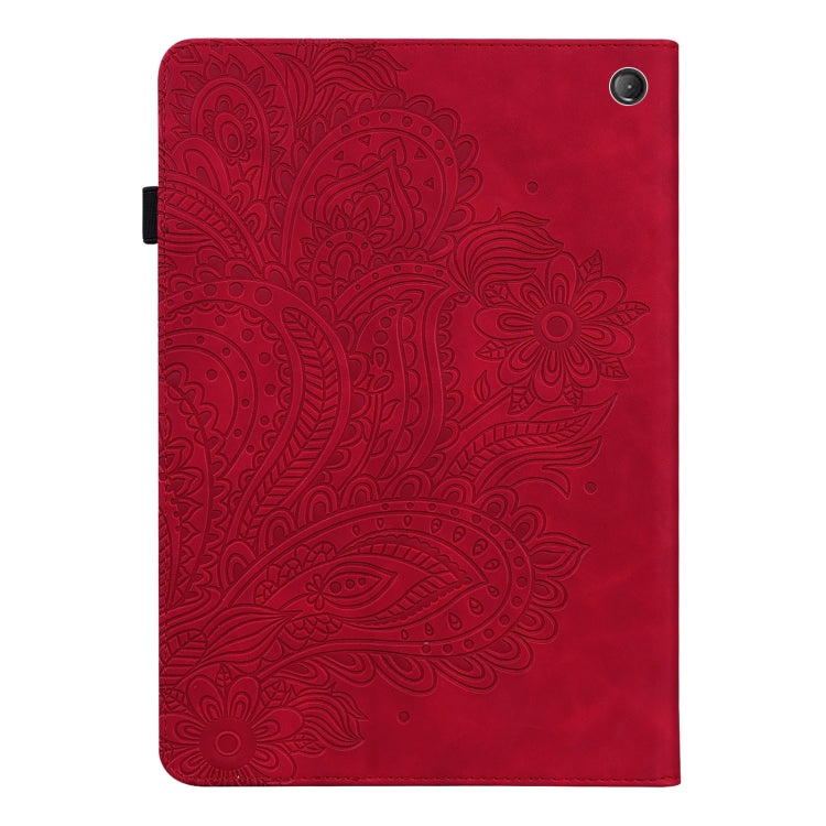 For Amazon Kindle Fire 7 2022 Peacock Embossed Pattern Leather Tablet Case(Red)