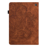 For Amazon Kindle Fire 7 2022 Peacock Embossed Pattern Leather Tablet Case(Brown)