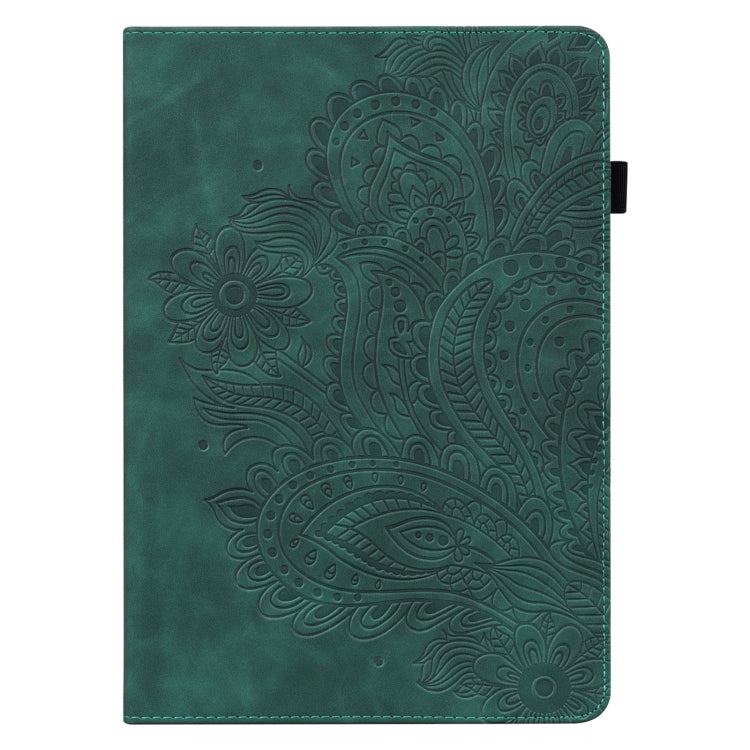 For Amazon Kindle Fire 7 2022 Peacock Embossed Pattern Leather Tablet Case(Green)