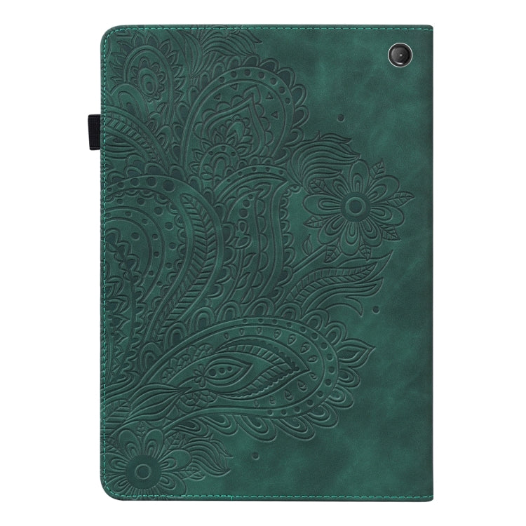 For Amazon Kindle Fire 7 2022 Peacock Embossed Pattern Leather Tablet Case(Green)