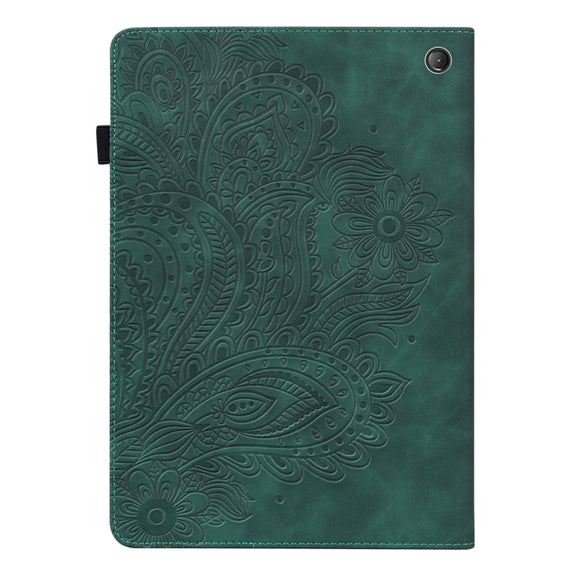 For Amazon Kindle Fire 7 2022 Peacock Embossed Pattern Leather Tablet Case(Green)