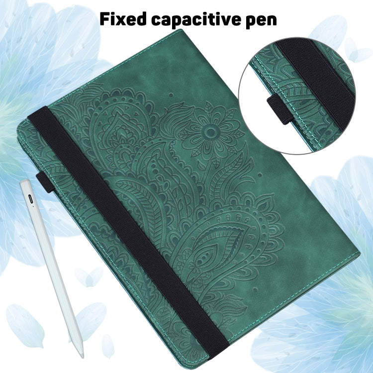 For Amazon Kindle Fire 7 2022 Peacock Embossed Pattern Leather Tablet Case(Green)