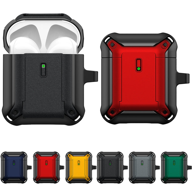 For AirPods 1 / 2 Sliding Buckle Wireless Earphone Protective Case with Hook(Black Yellow)