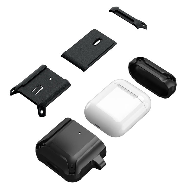 For AirPods 1 / 2 Sliding Buckle Wireless Earphone Protective Case with Hook(Black Green)