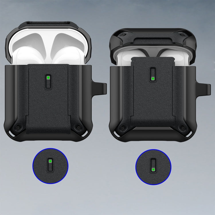 For AirPods 1 / 2 Sliding Buckle Wireless Earphone Protective Case with Hook(Black Green)