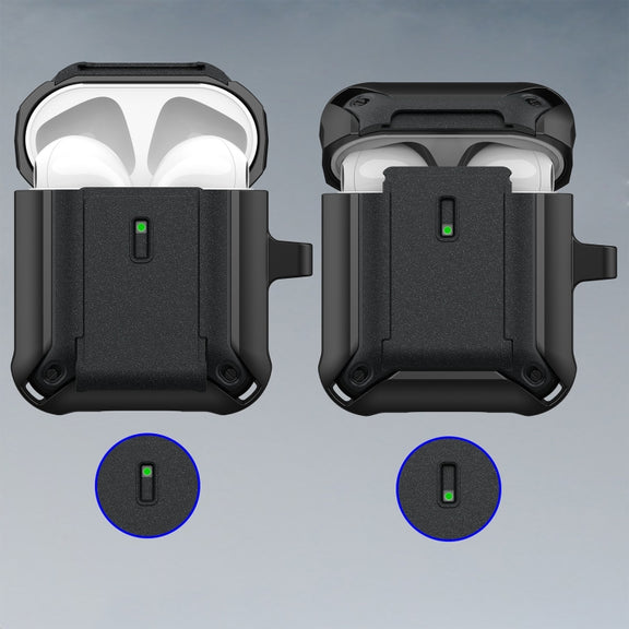 For AirPods 1 / 2 Sliding Buckle Wireless Earphone Protective Case with Hook(Black Green)