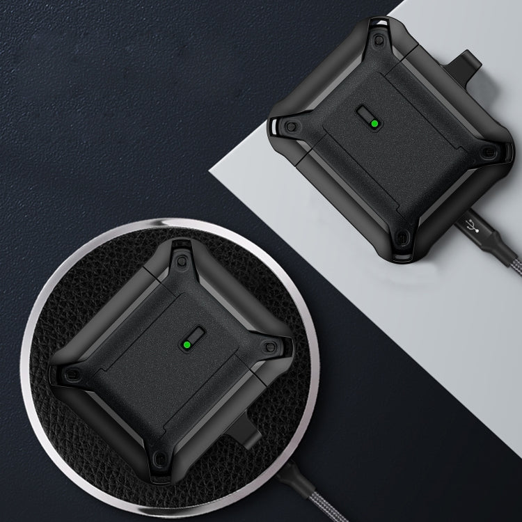 For AirPods 1 / 2 Sliding Buckle Wireless Earphone Protective Case with Hook(Black Green)