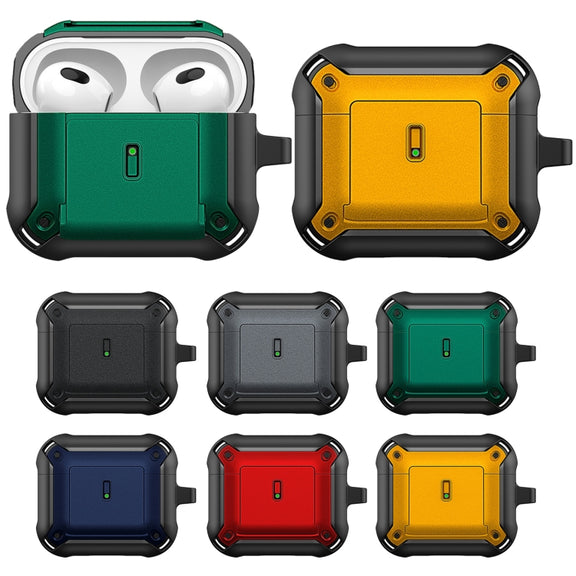 For AirPods 3 Sliding Buckle Wireless Earphone Protective Case with Hook(Black Green)