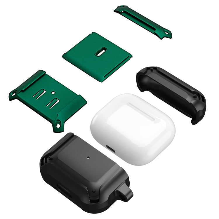 For AirPods 3 Sliding Buckle Wireless Earphone Protective Case with Hook(Black Green)