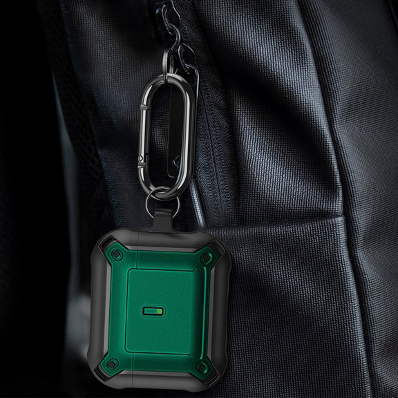 For AirPods 3 Sliding Buckle Wireless Earphone Protective Case with Hook(Black Green)