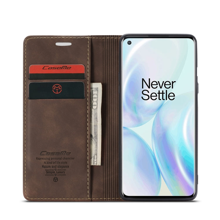 For OnePlus 8 CaseMe Multifunctional Horizontal Flip Leather Case, with Card Slot & Holder & Wallet(Coffee)