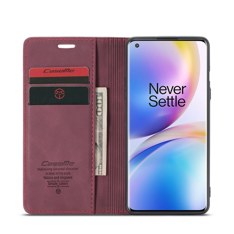 For OnePlus 8 Pro CaseMe Multifunctional Horizontal Flip Leather Case, with Card Slot & Holder & Wallet(Wine Red)