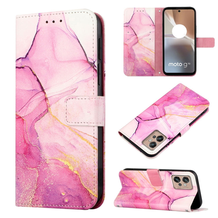 For Motorola Moto G32 PT003 Marble Pattern Flip Leather Phone Case(Pink Purple)