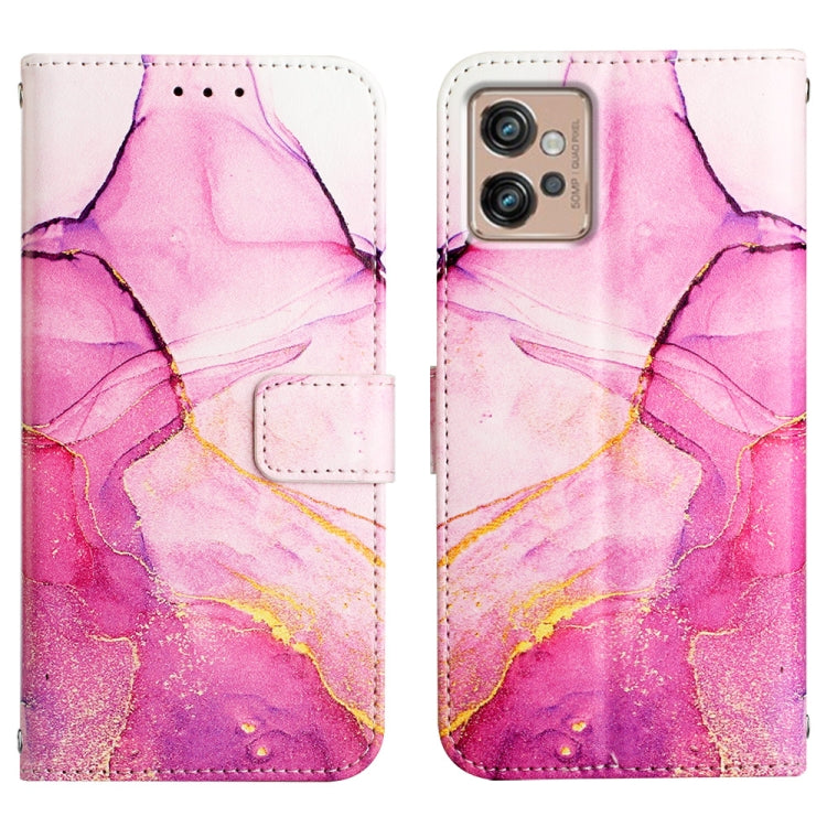 For Motorola Moto G32 PT003 Marble Pattern Flip Leather Phone Case(Pink Purple)