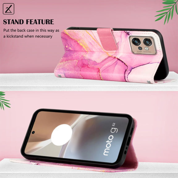 For Motorola Moto G32 PT003 Marble Pattern Flip Leather Phone Case(Pink Purple)