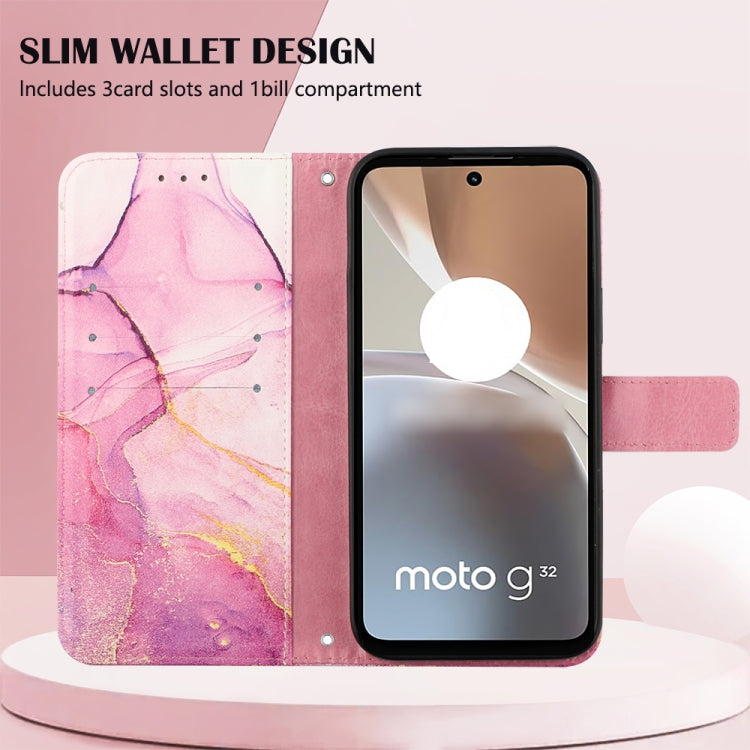 For Motorola Moto G32 PT003 Marble Pattern Flip Leather Phone Case(Pink Purple)