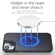 For iPhone 14 Plus wlons Magsafe Carbon Fiber Kevlar TPU Phone Case(Black)