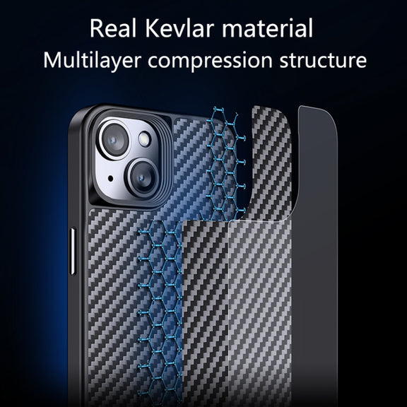 For iPhone 14 Plus wlons Magsafe Carbon Fiber Kevlar TPU Phone Case(Black)