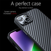For iPhone 14 Plus wlons Magsafe Carbon Fiber Kevlar TPU Phone Case(Black)
