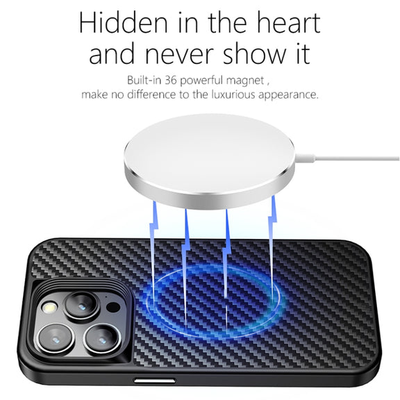 For iPhone 14 Pro wlons Magsafe Carbon Fiber Kevlar TPU Phone Case(Black)